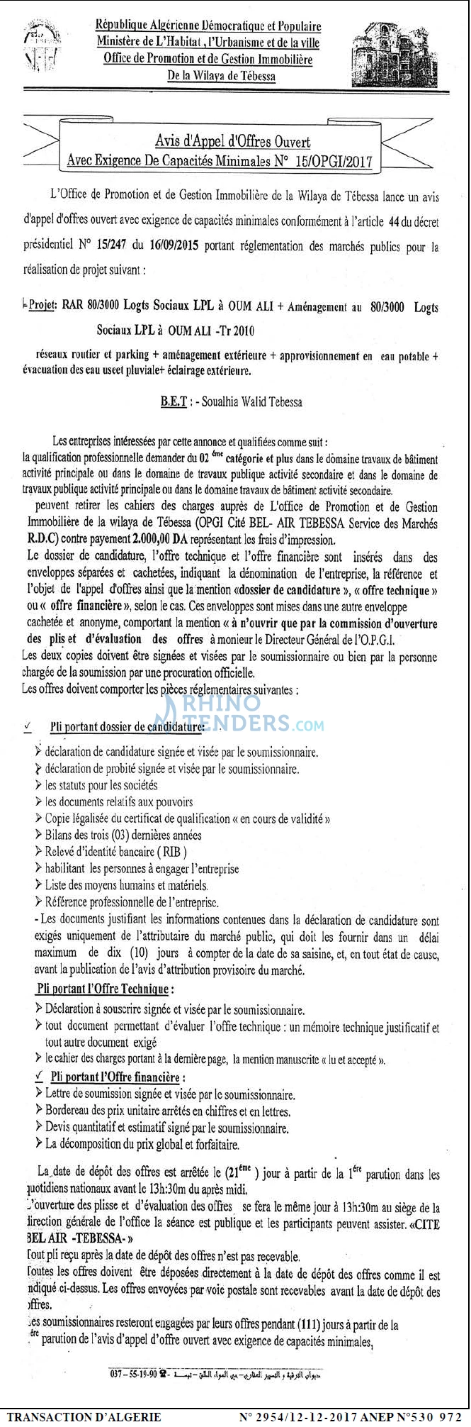 TRANSACTION D'ALGERIE
