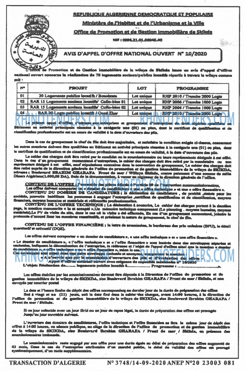 TRANSACTION D'ALGERIE