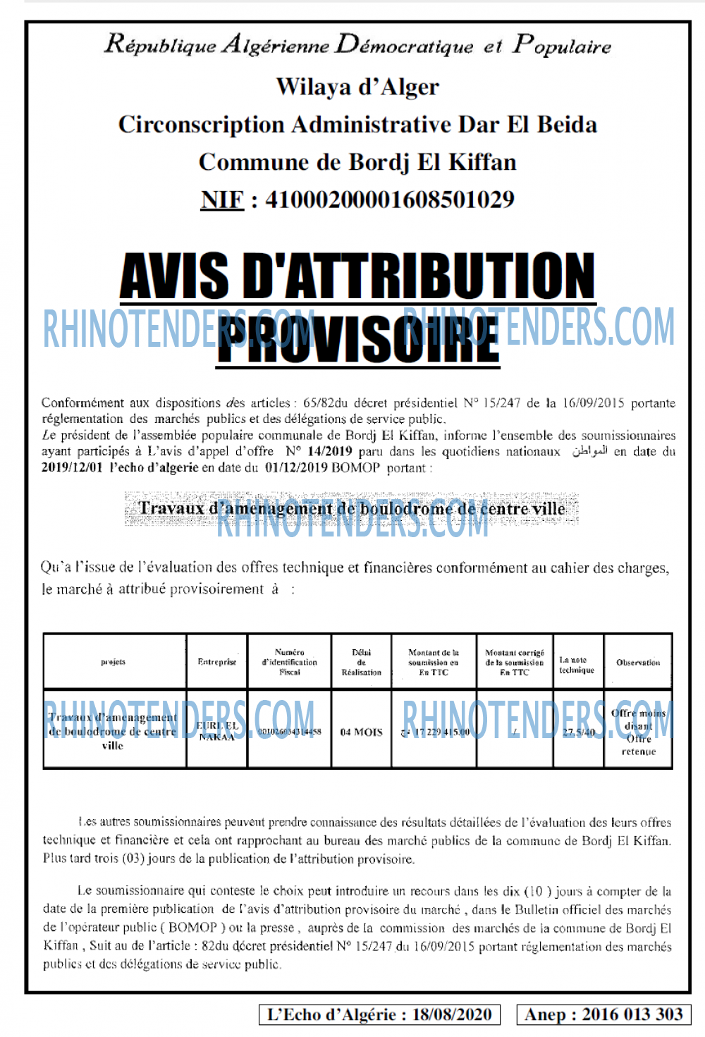 L'ECHO D'ALGERIE