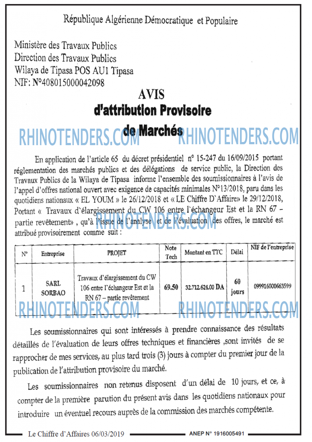 Le Chiffre d'Affaires