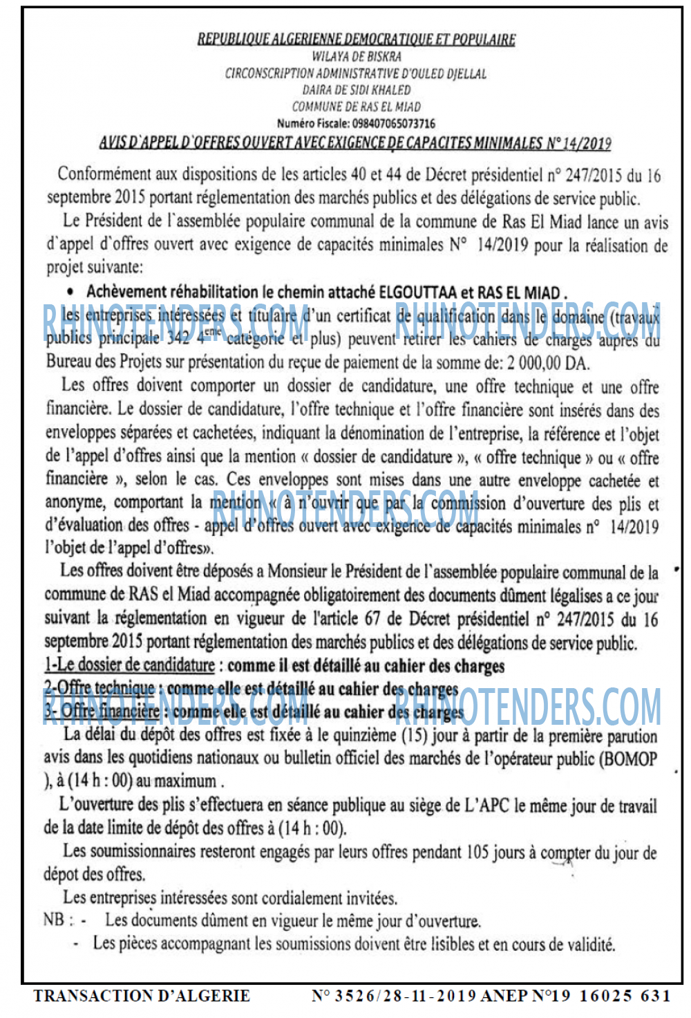 TRANSACTION D'ALGERIE