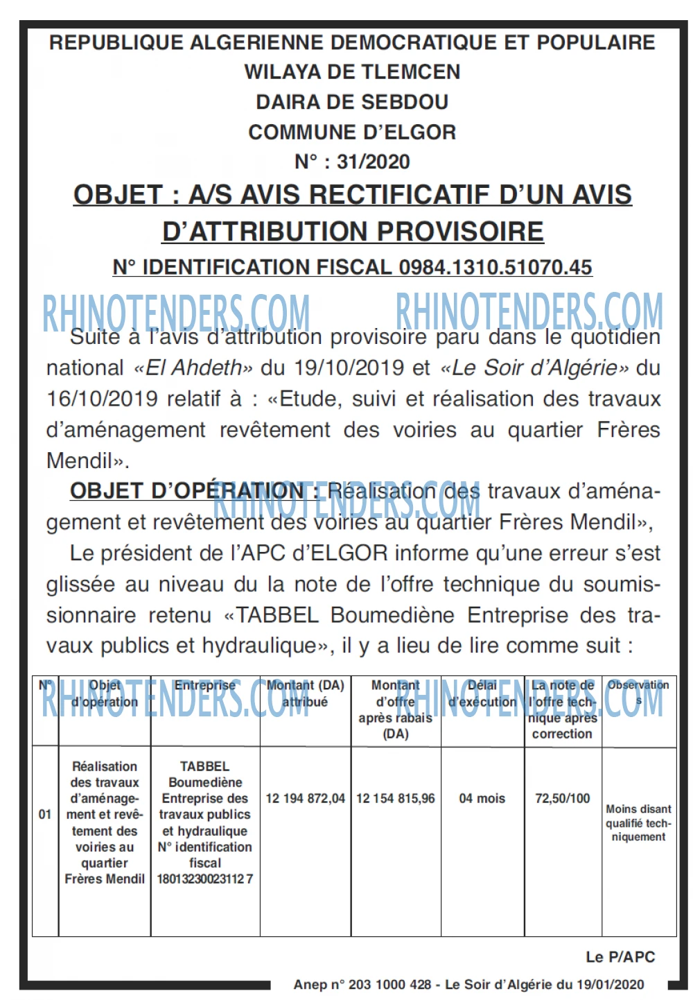 LE SOIR D'ALGERIE