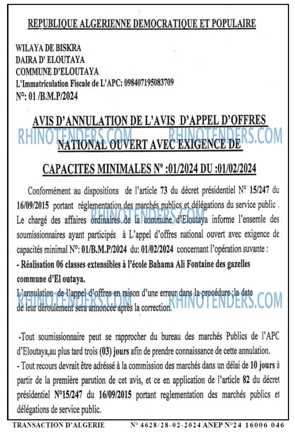 TRANSACTION D'ALGERIE