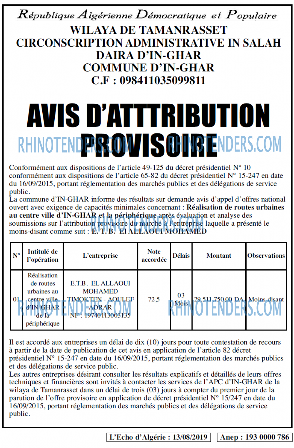 L'ECHO D'ALGERIE