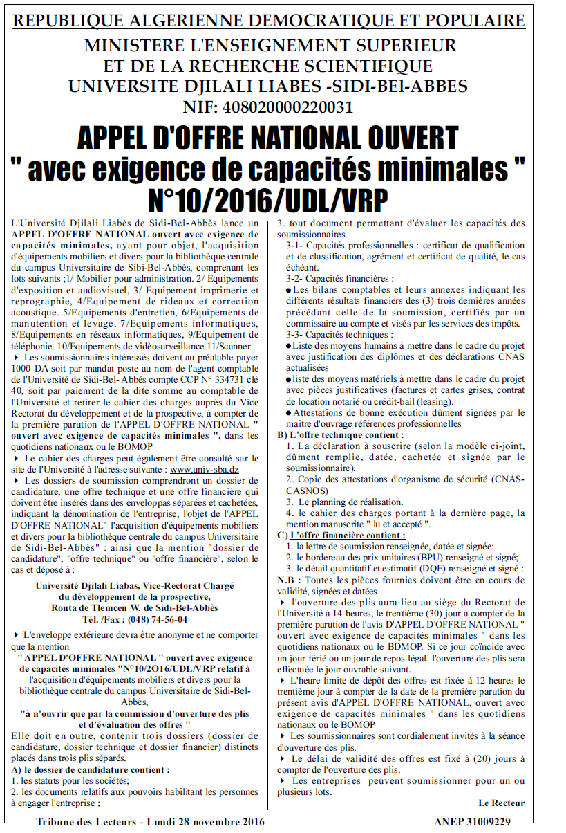 TRIBUNE DES LECTEURS