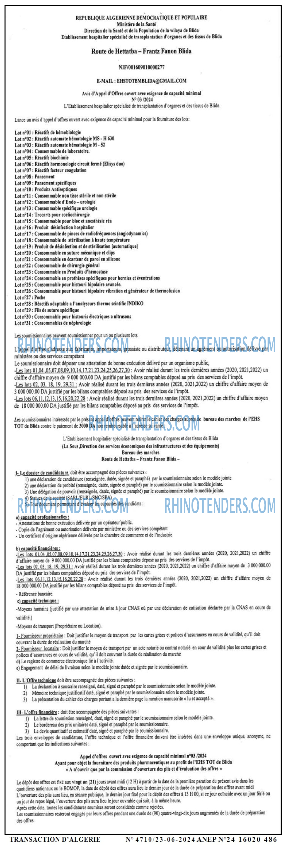 TRANSACTION D'ALGERIE