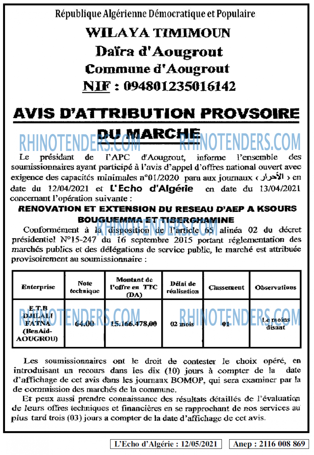 L'ECHO D'ALGERIE