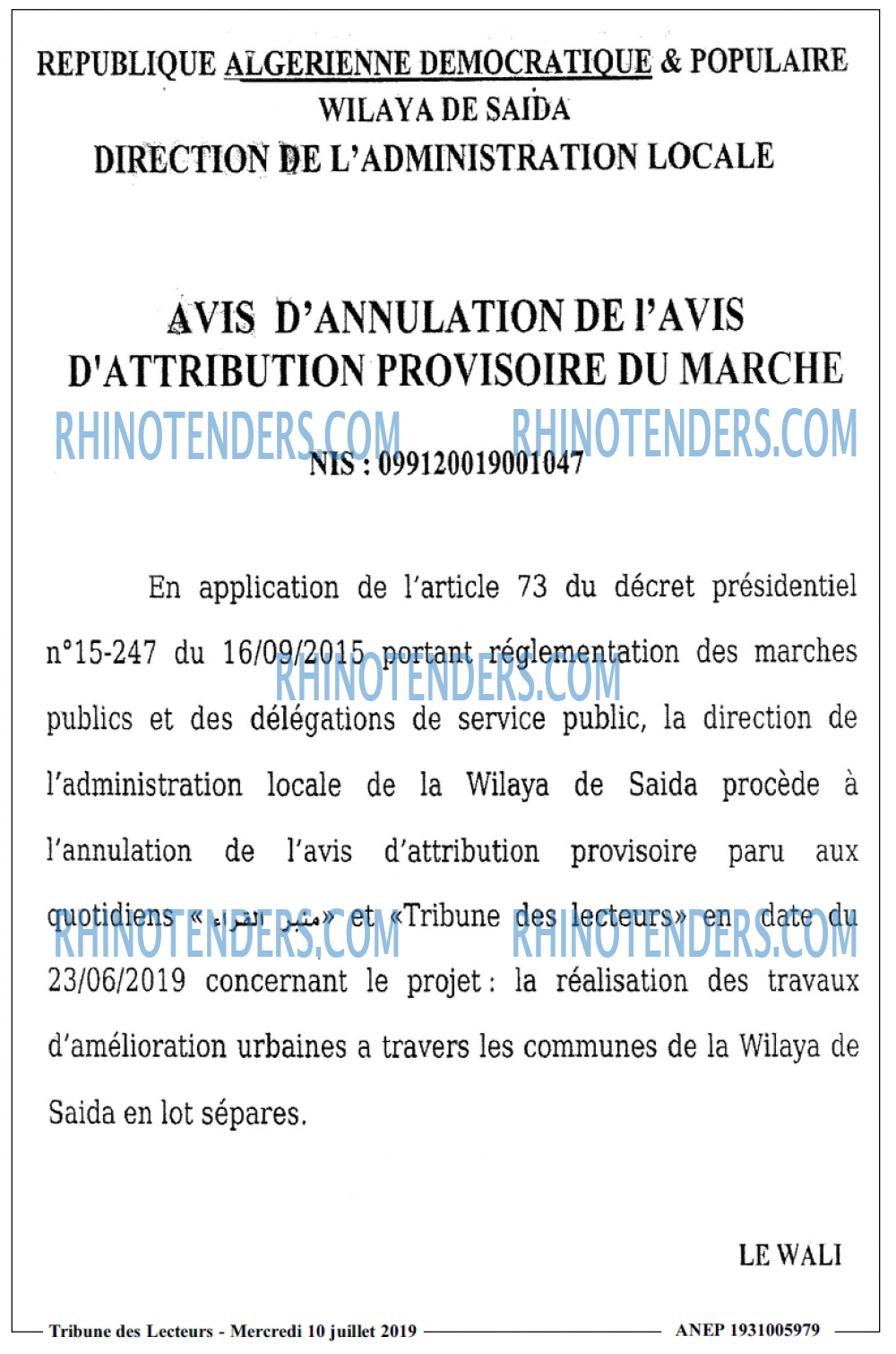 TRIBUNE DES LECTEURS