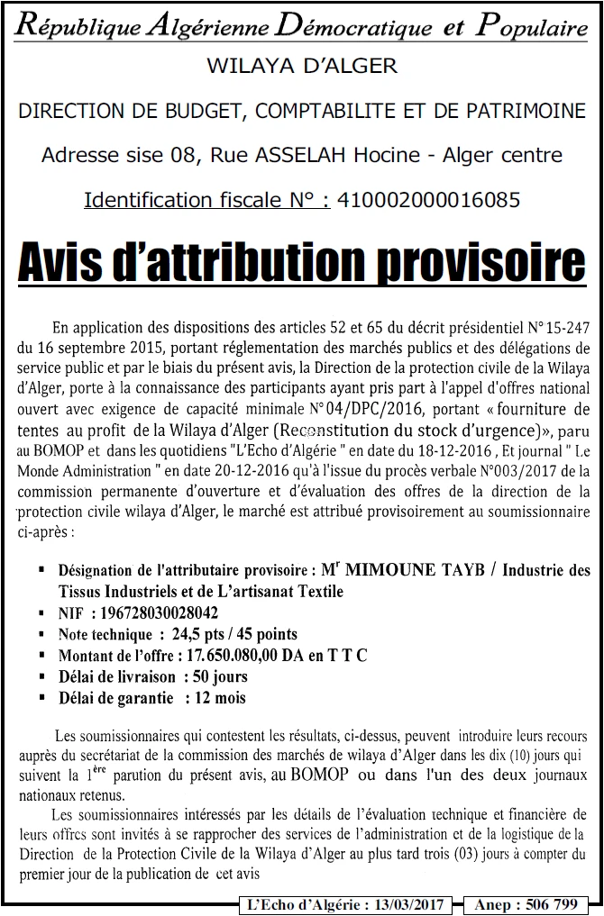 L'ECHO D'ALGERIE