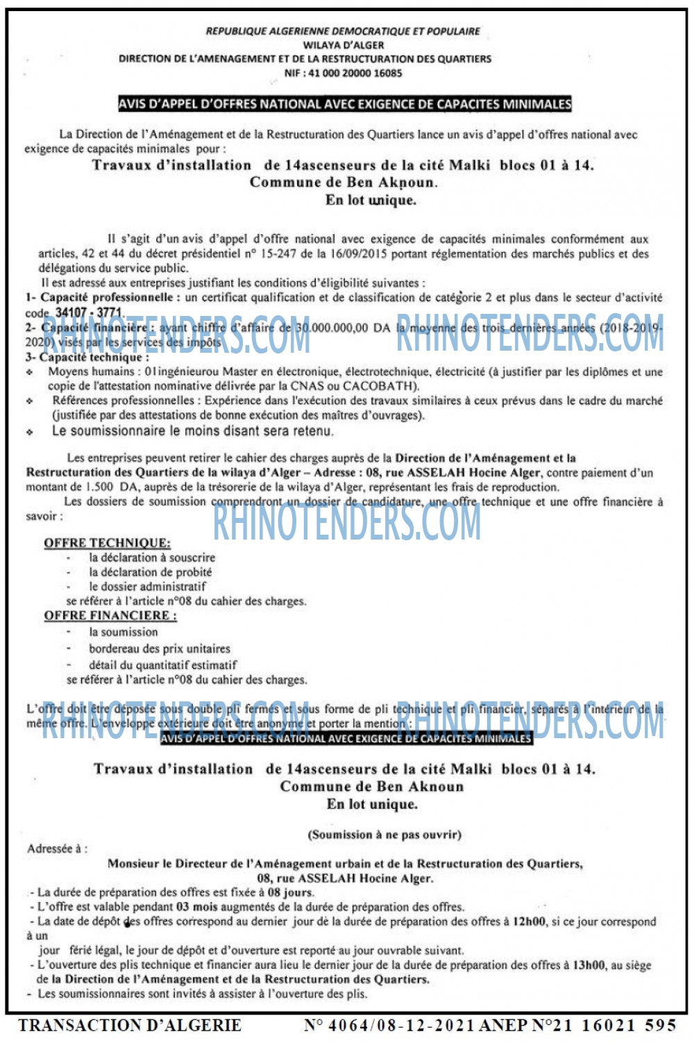 TRANSACTION D'ALGERIE
