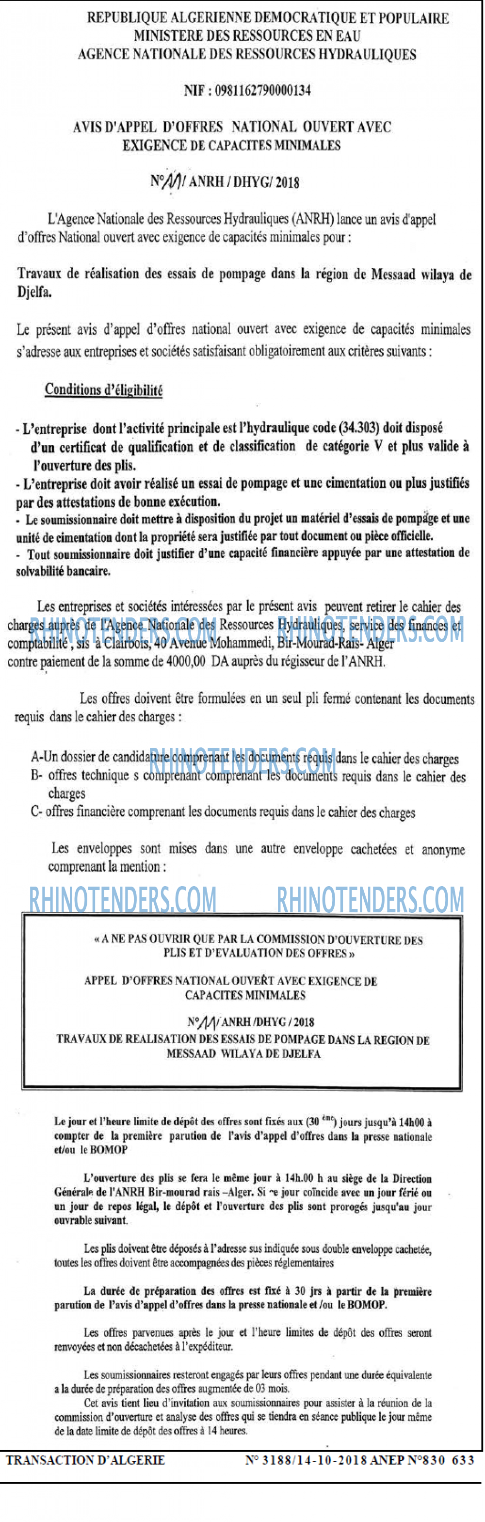 TRANSACTION D'ALGERIE