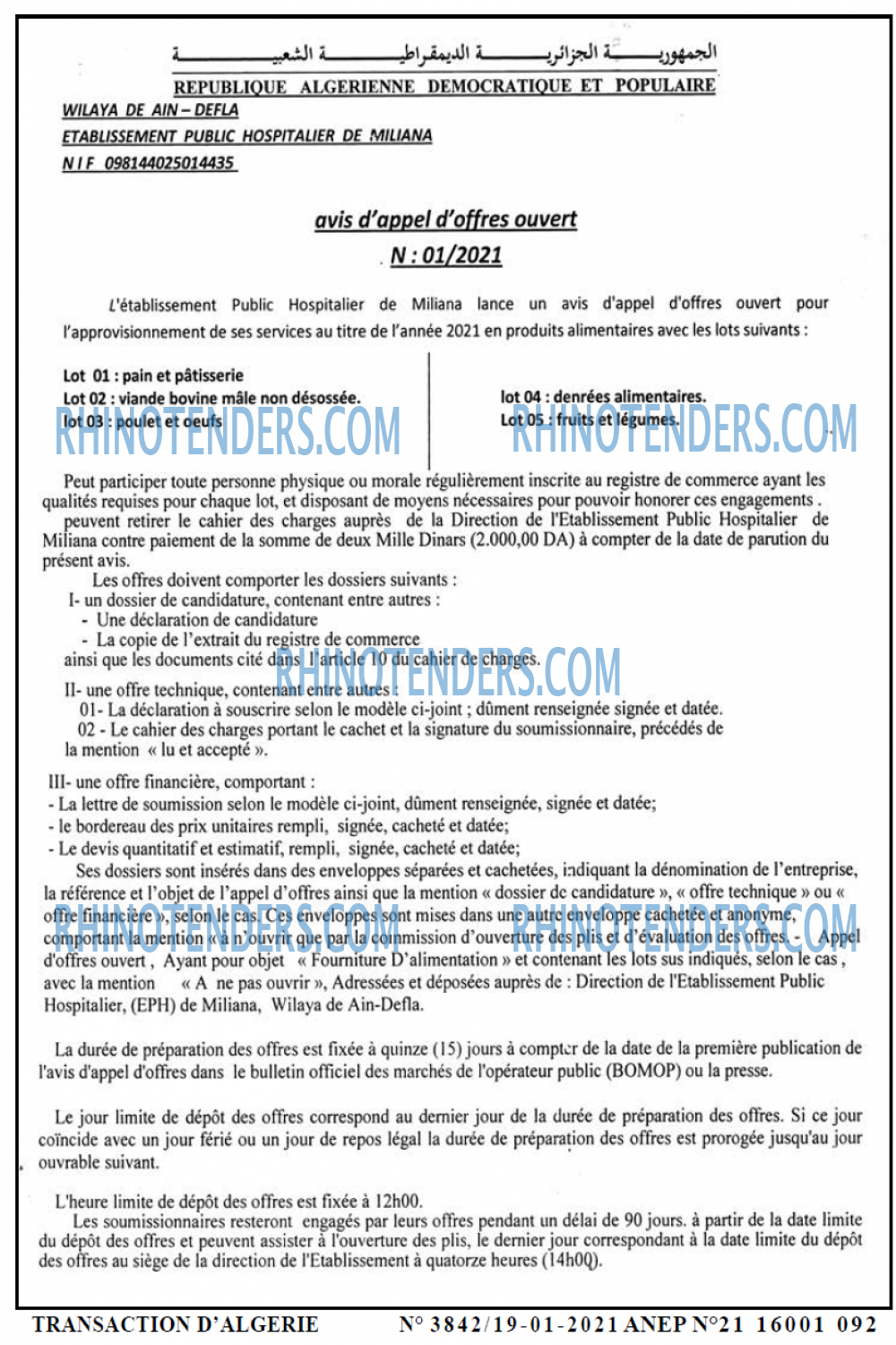 TRANSACTION D'ALGERIE