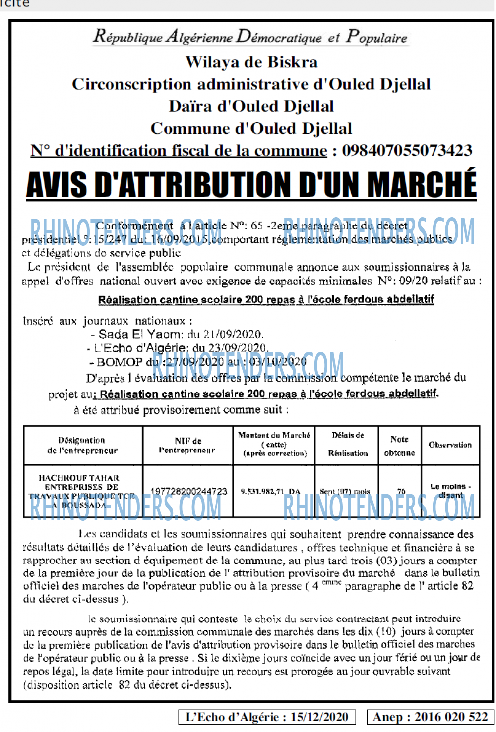 L'ECHO D'ALGERIE