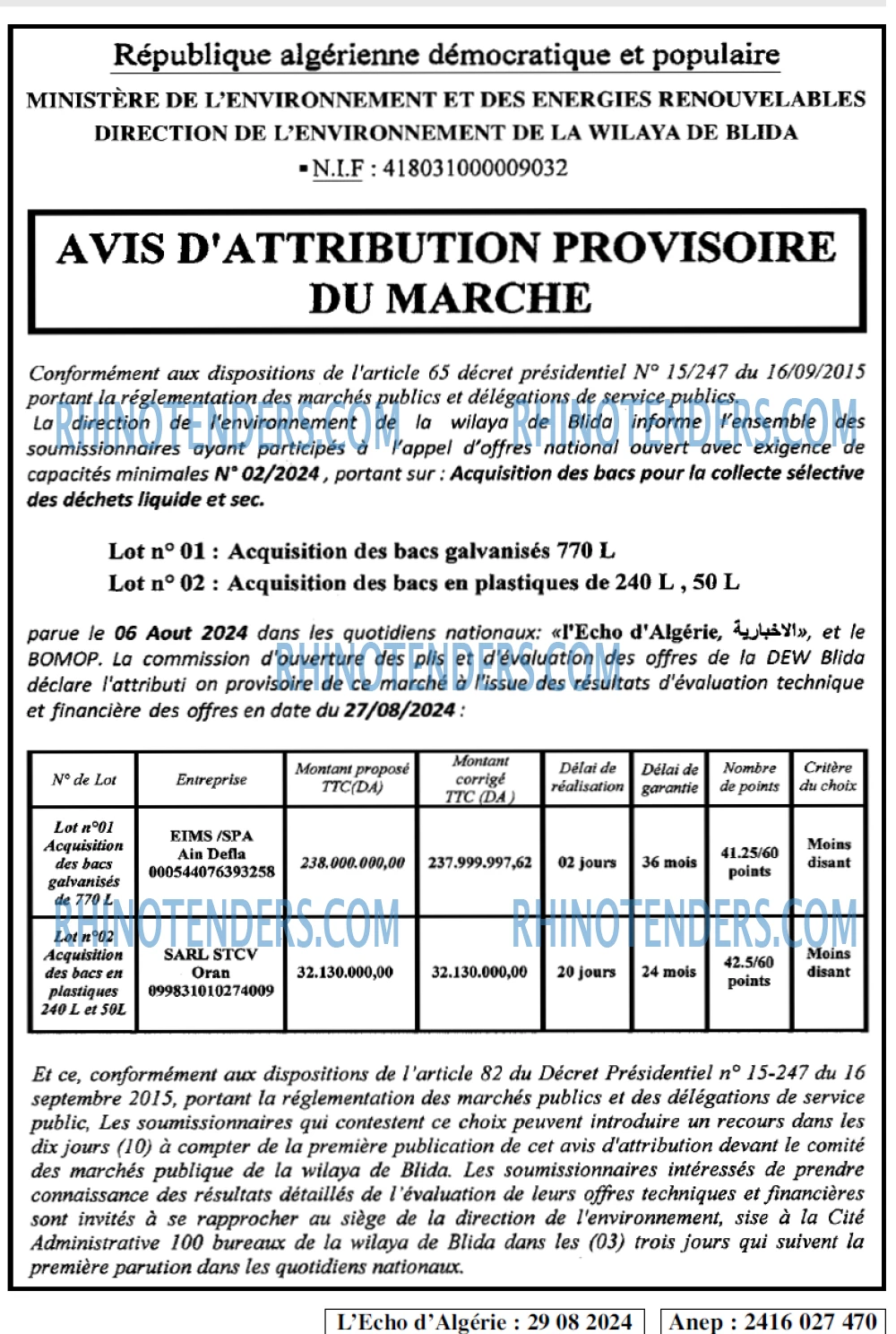 L'ECHO D'ALGERIE