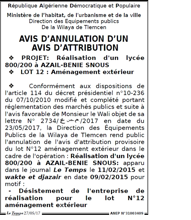 LE TEMPS D'ALGERIE