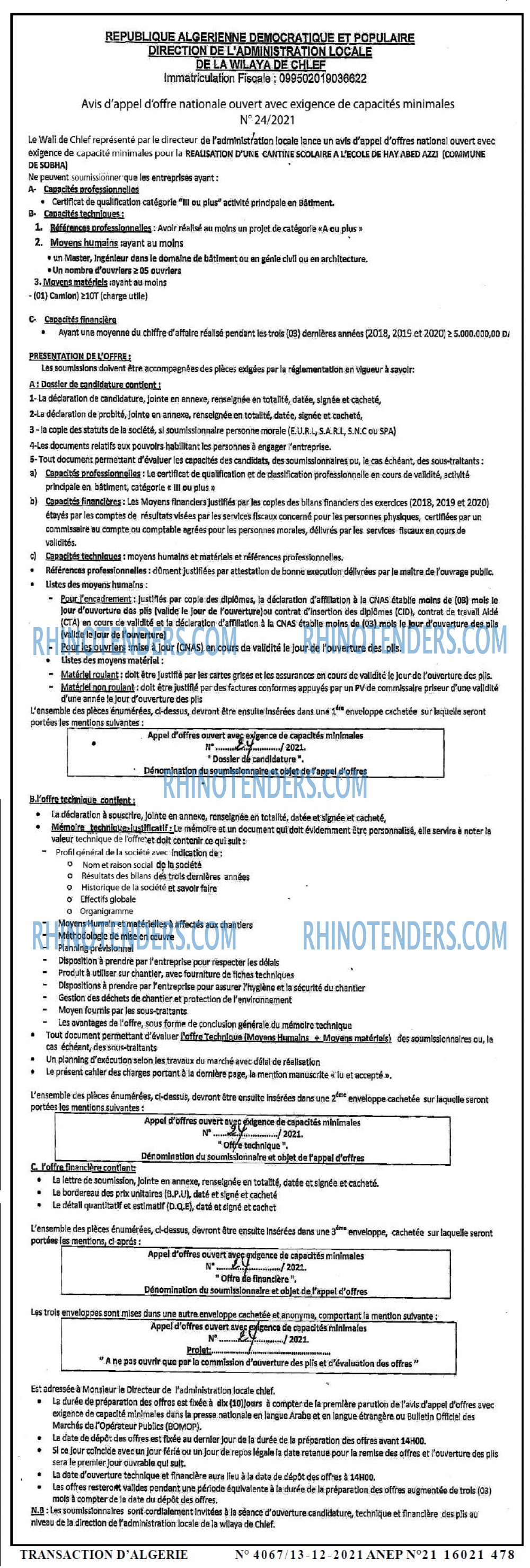 TRANSACTION D'ALGERIE