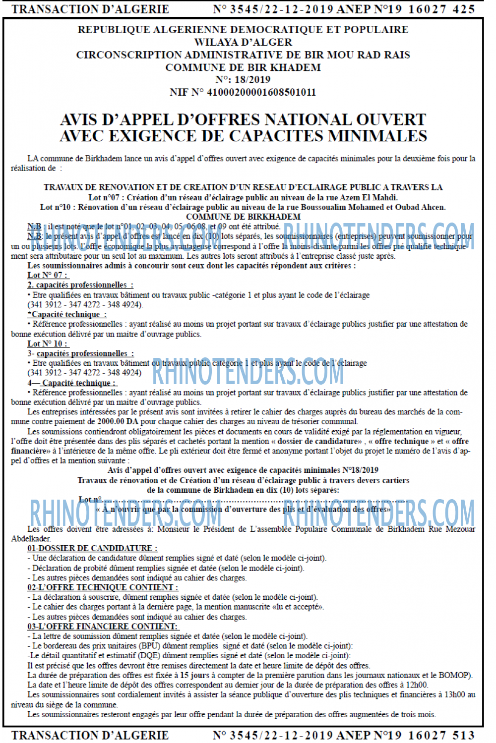TRANSACTION D'ALGERIE