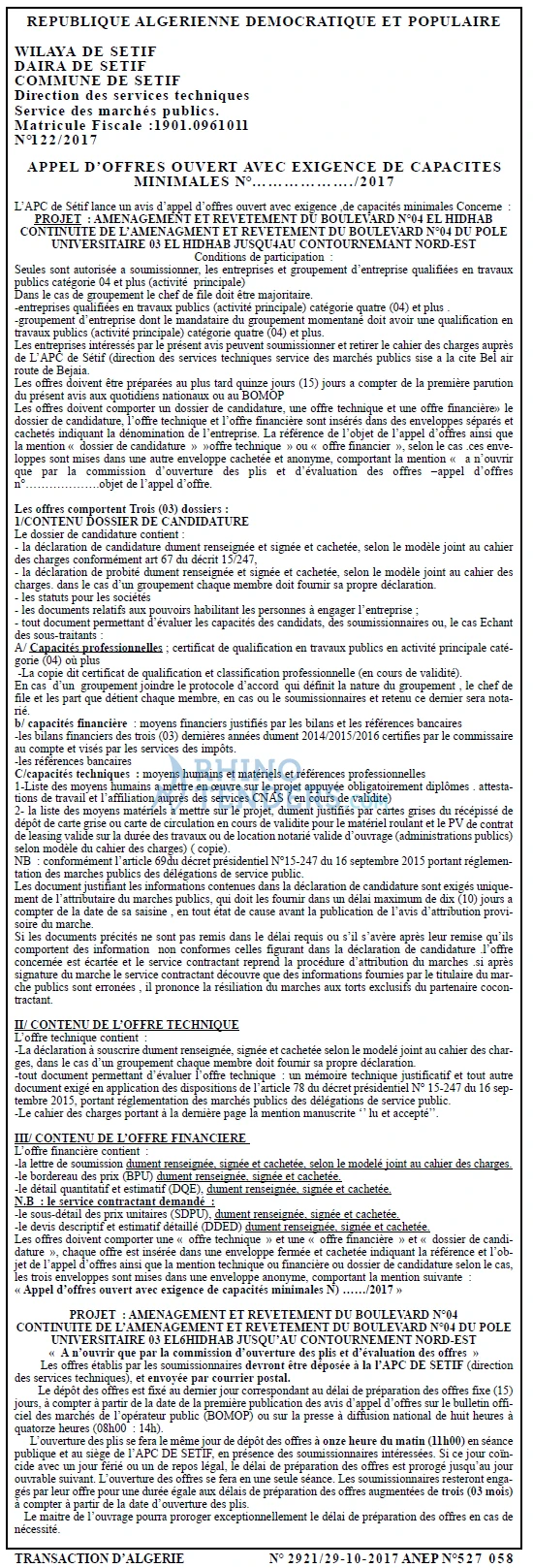 TRANSACTION D'ALGERIE