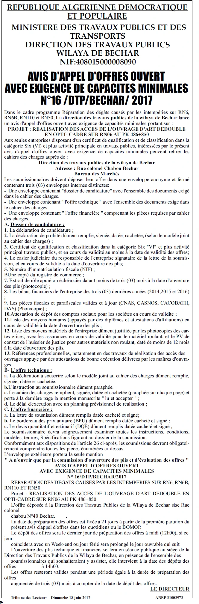 TRIBUNE DES LECTEURS