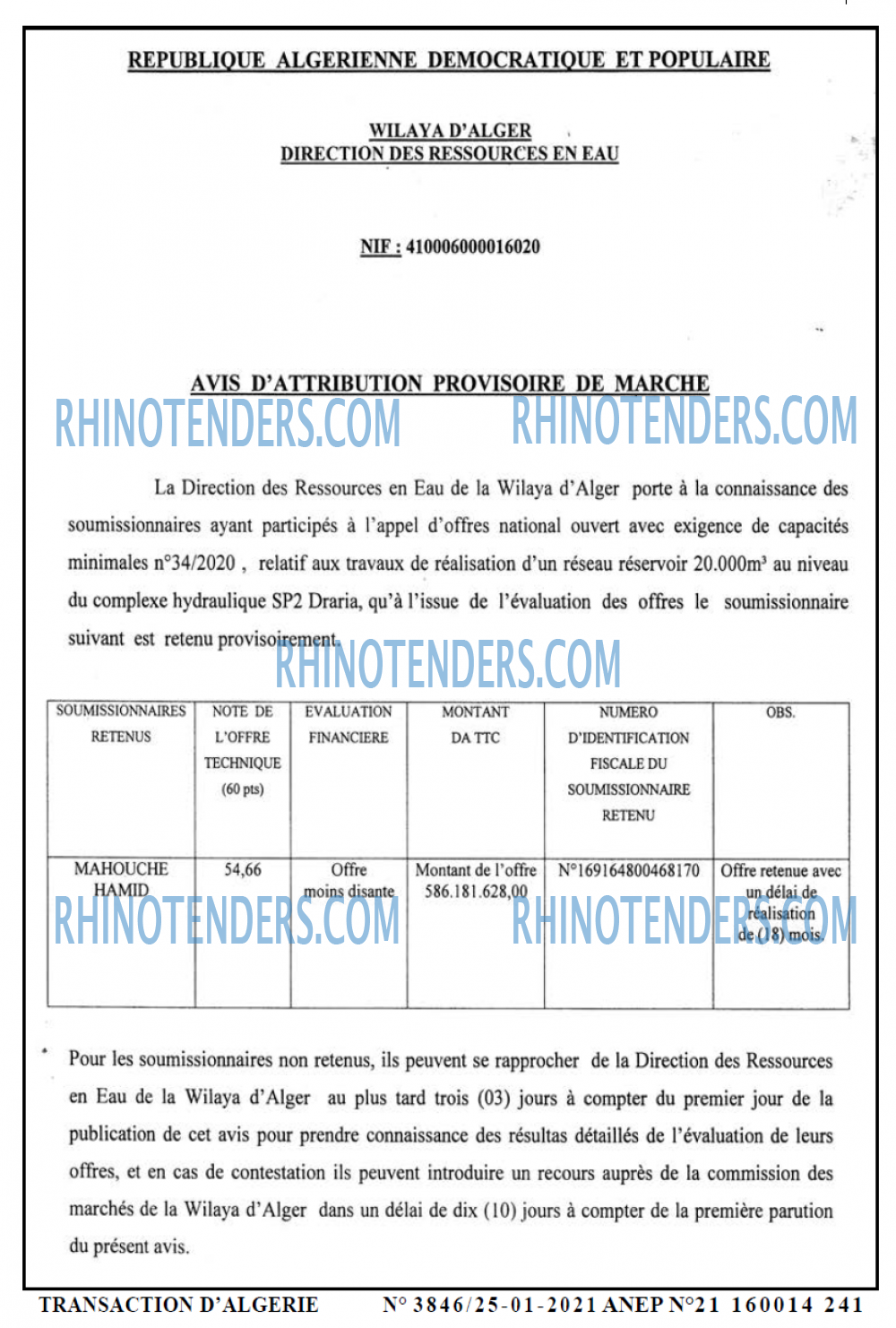 TRANSACTION D'ALGERIE
