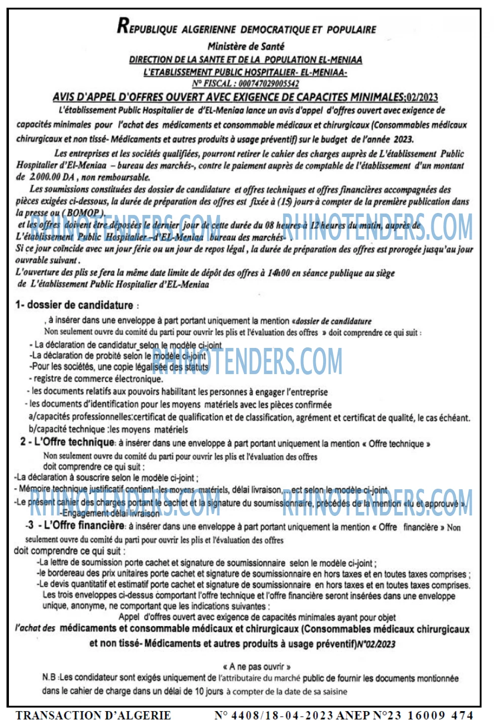 TRANSACTION D'ALGERIE