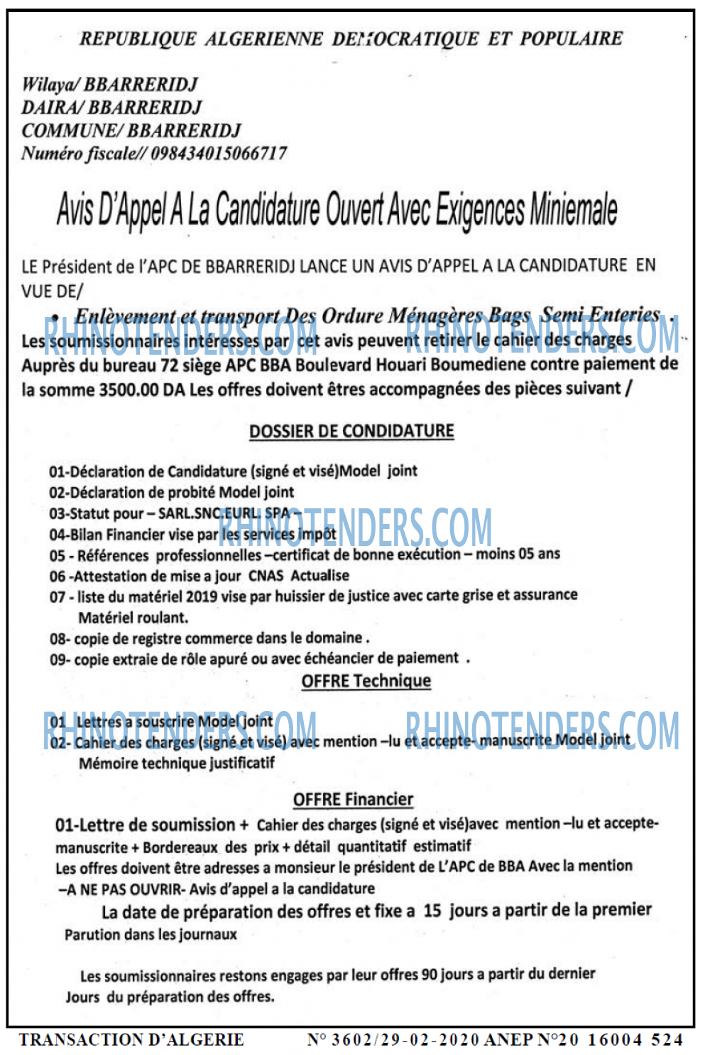 TRANSACTION D'ALGERIE