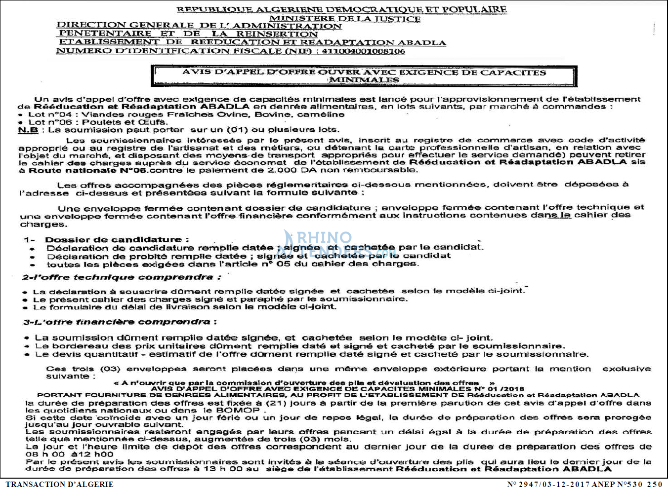 TRANSACTION D'ALGERIE