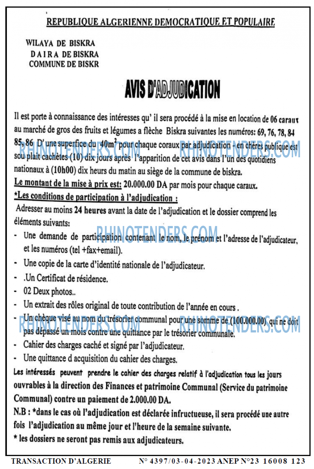TRANSACTION D'ALGERIE
