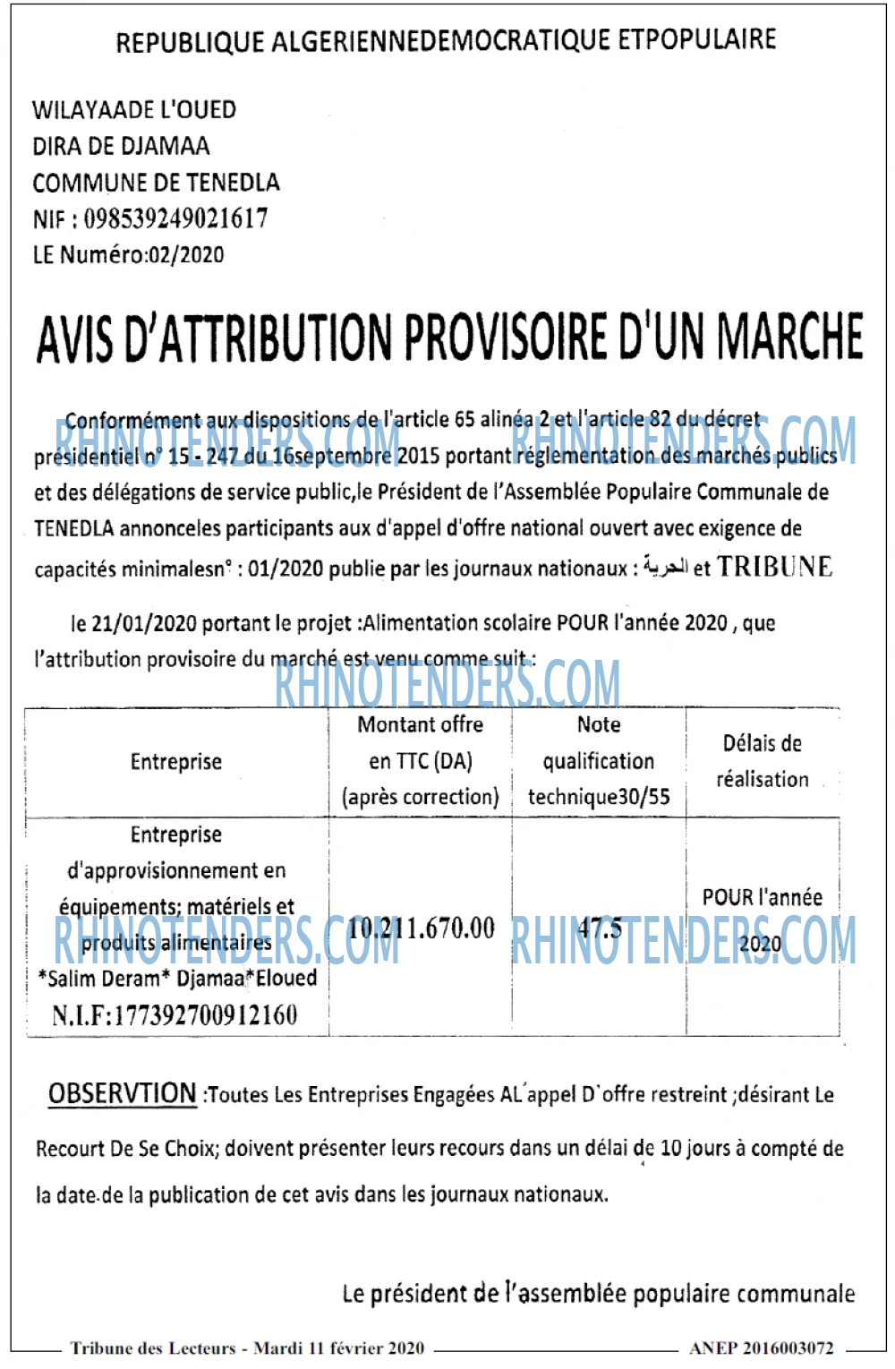 TRIBUNE DES LECTEURS
