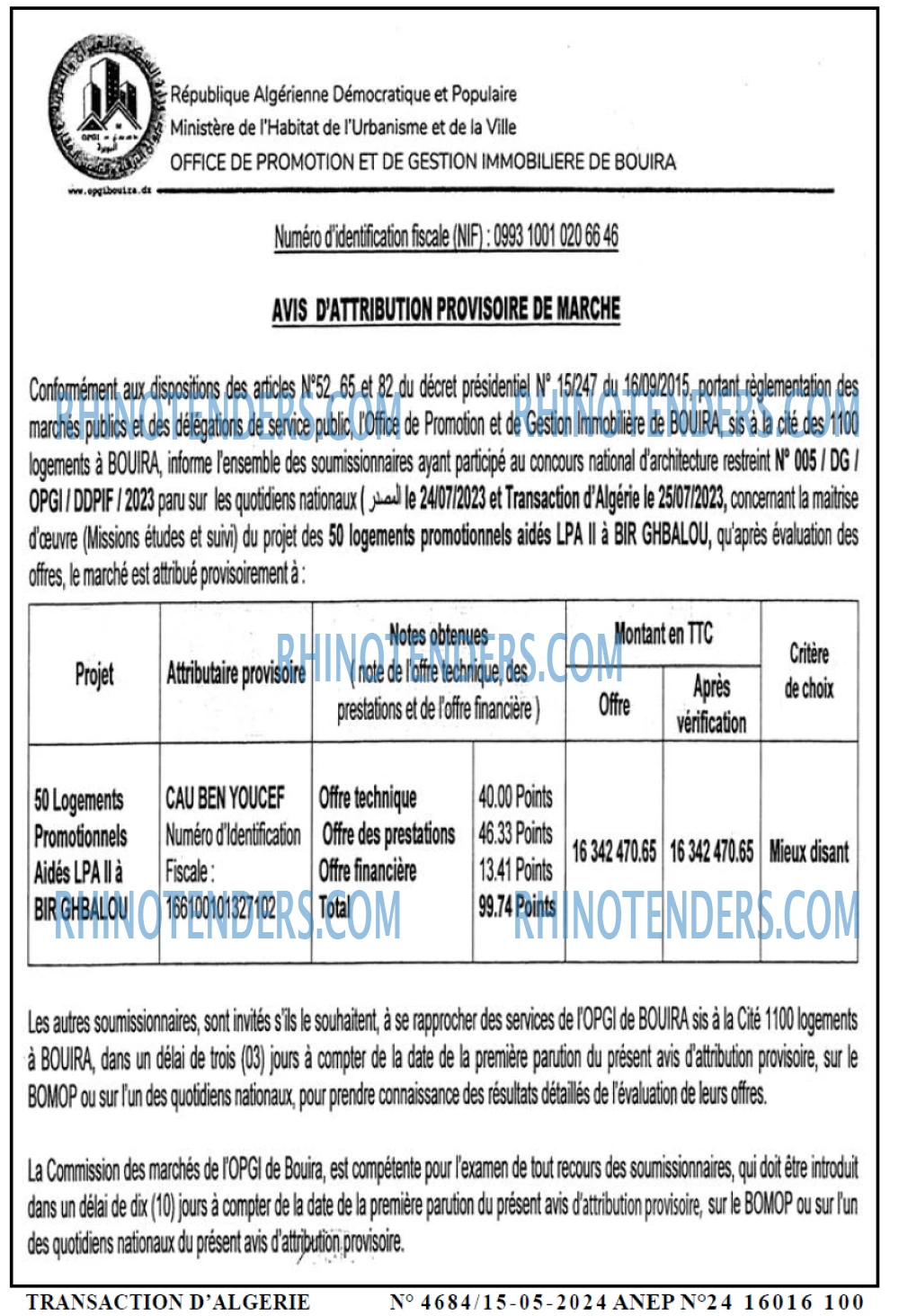 TRANSACTION D'ALGERIE