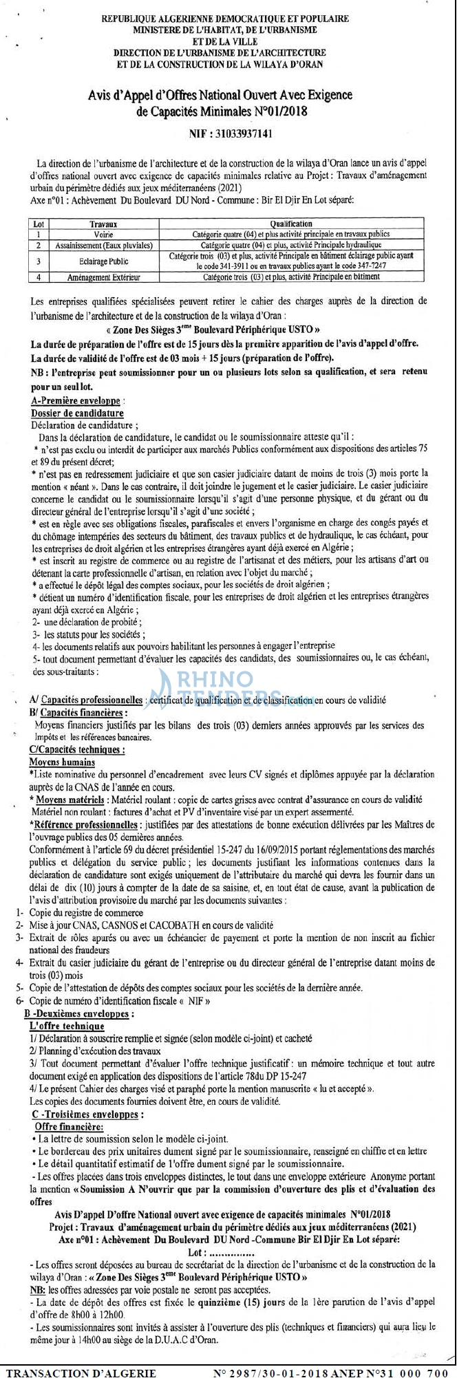 TRANSACTION D'ALGERIE