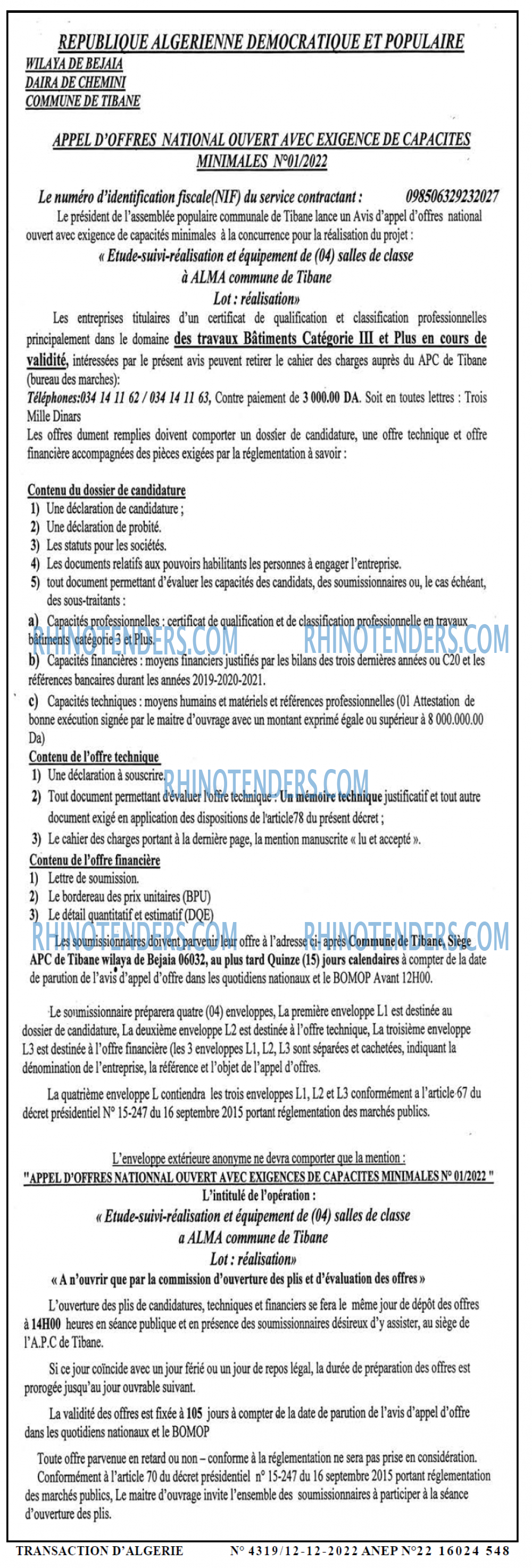 TRANSACTION D'ALGERIE