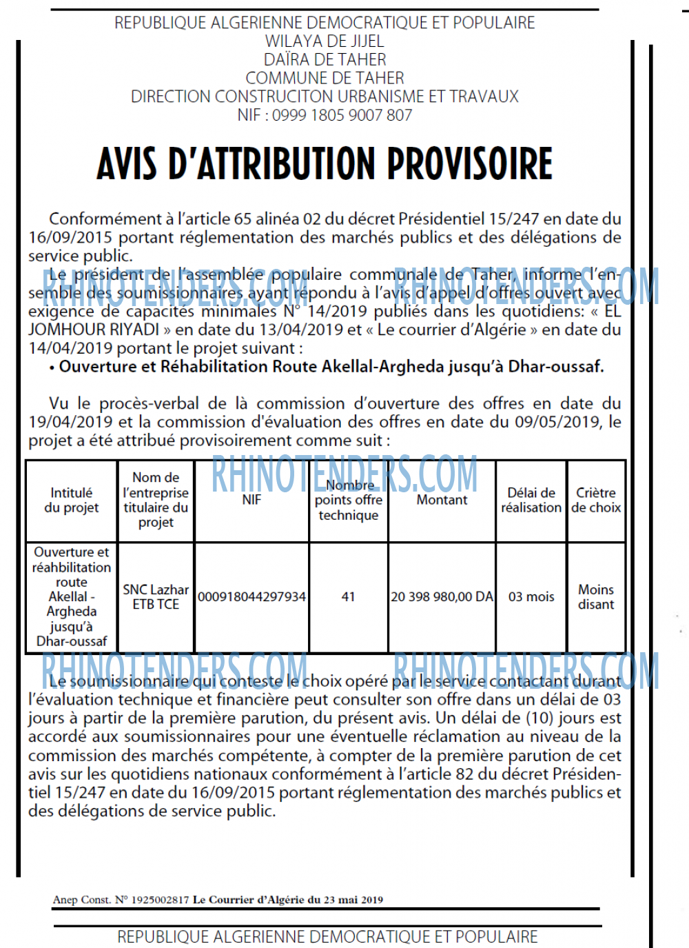 Le Courrier d'Algerie