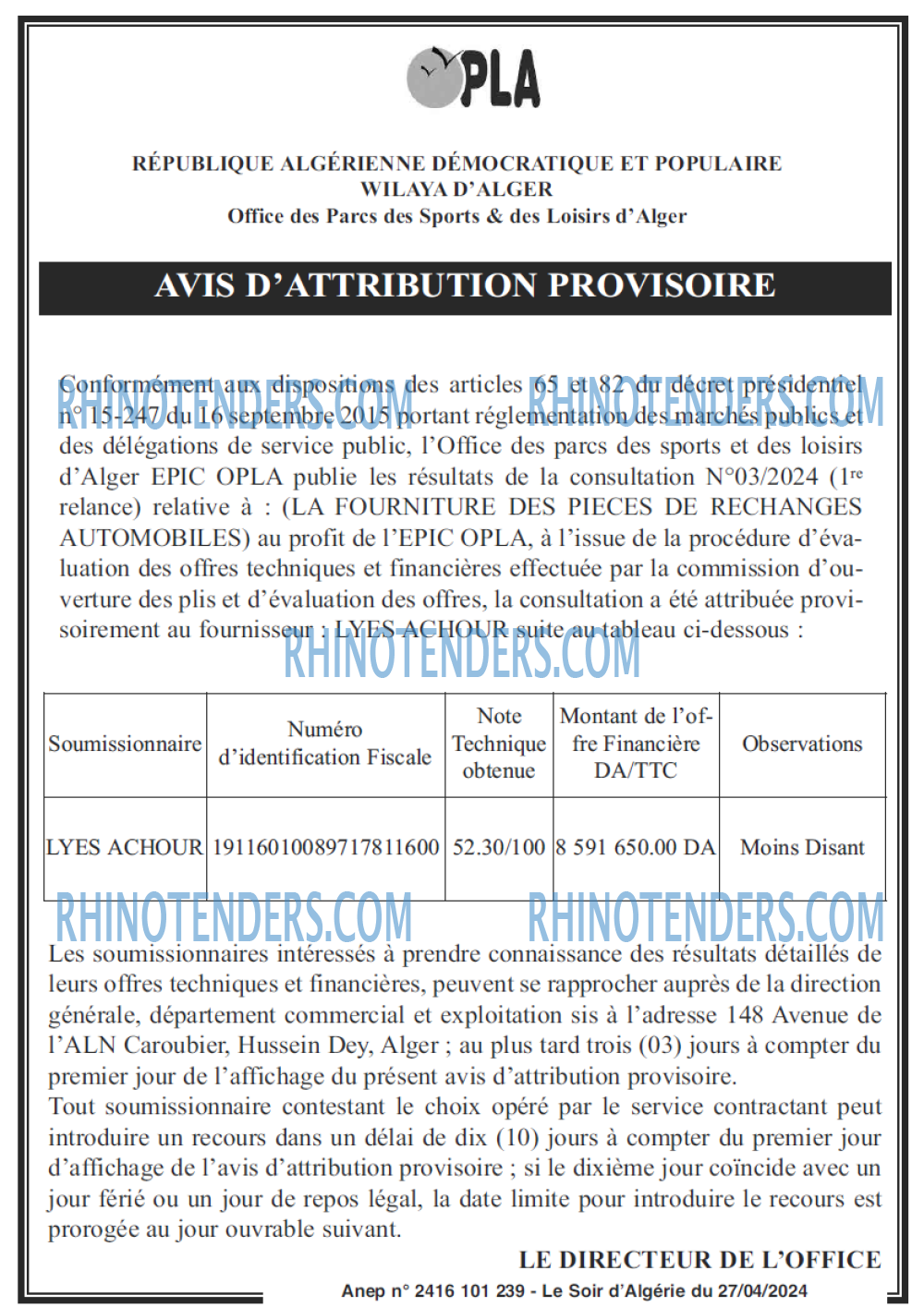 LE SOIR D'ALGERIE