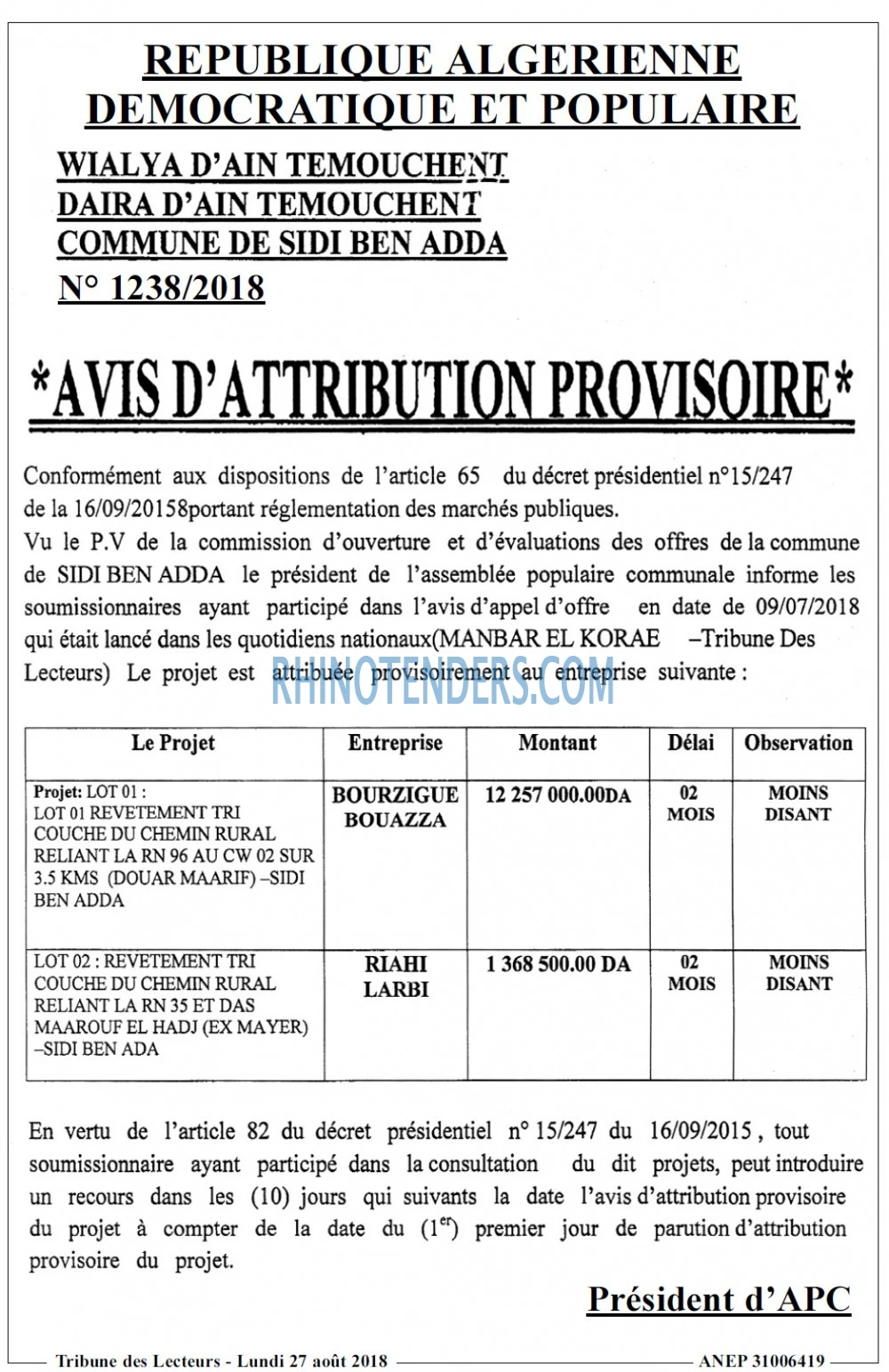 TRIBUNE DES LECTEURS