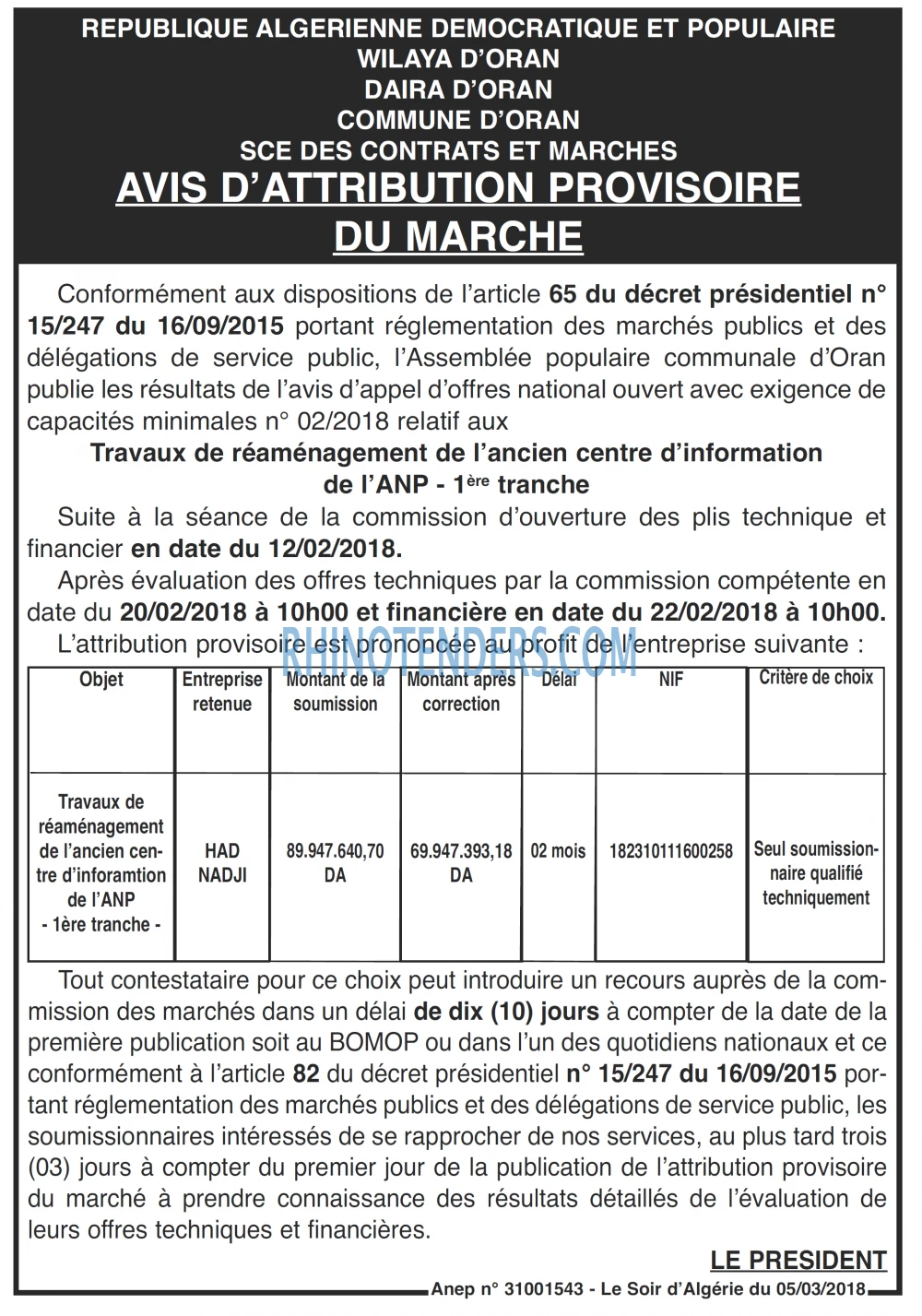 LE SOIR D'ALGERIE