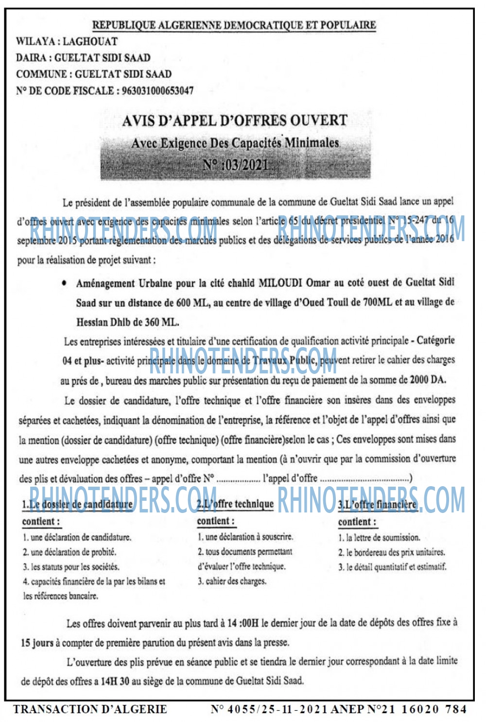 TRANSACTION D'ALGERIE
