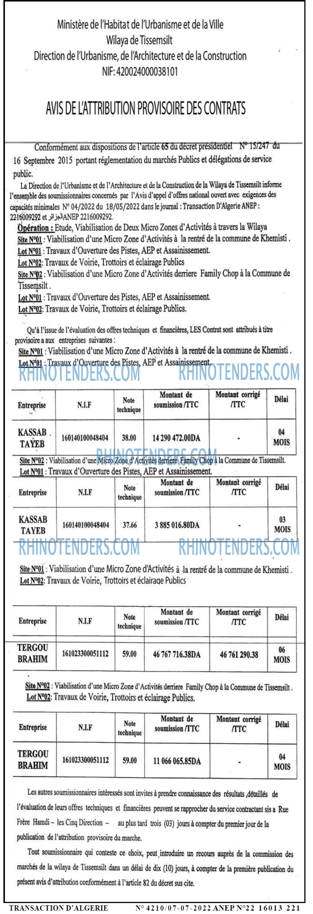 TRANSACTION D'ALGERIE