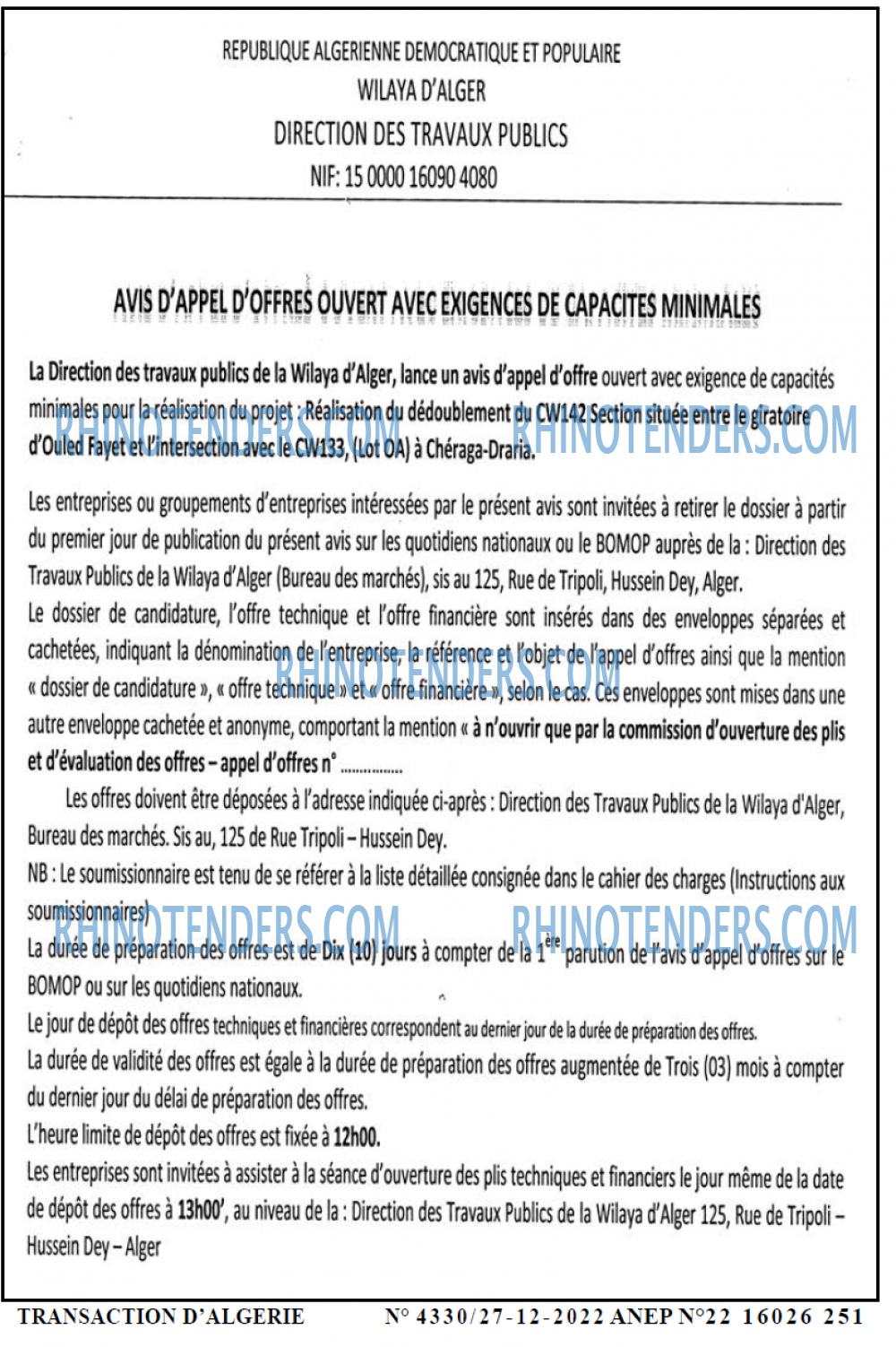 TRANSACTION D'ALGERIE