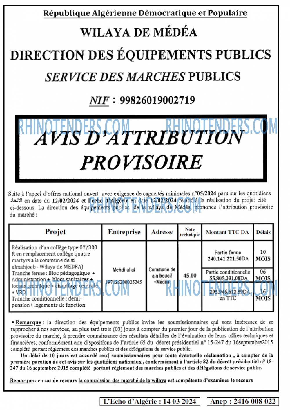 L'ECHO D'ALGERIE