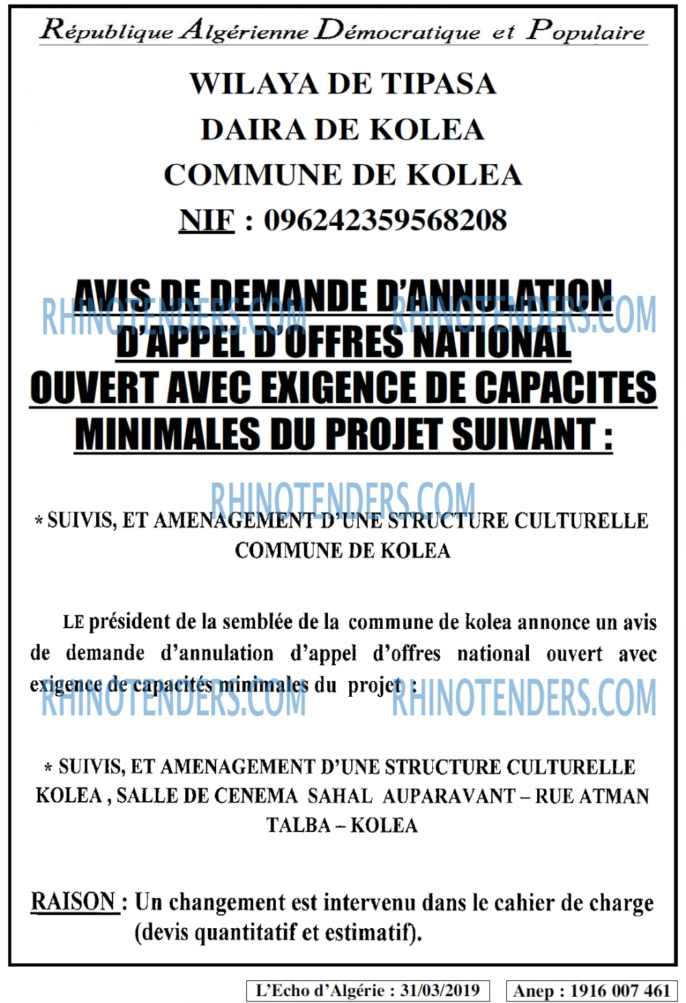 L'ECHO D'ALGERIE