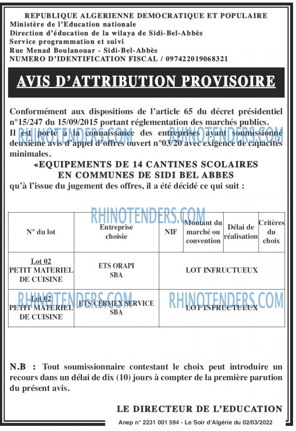 LE SOIR D'ALGERIE