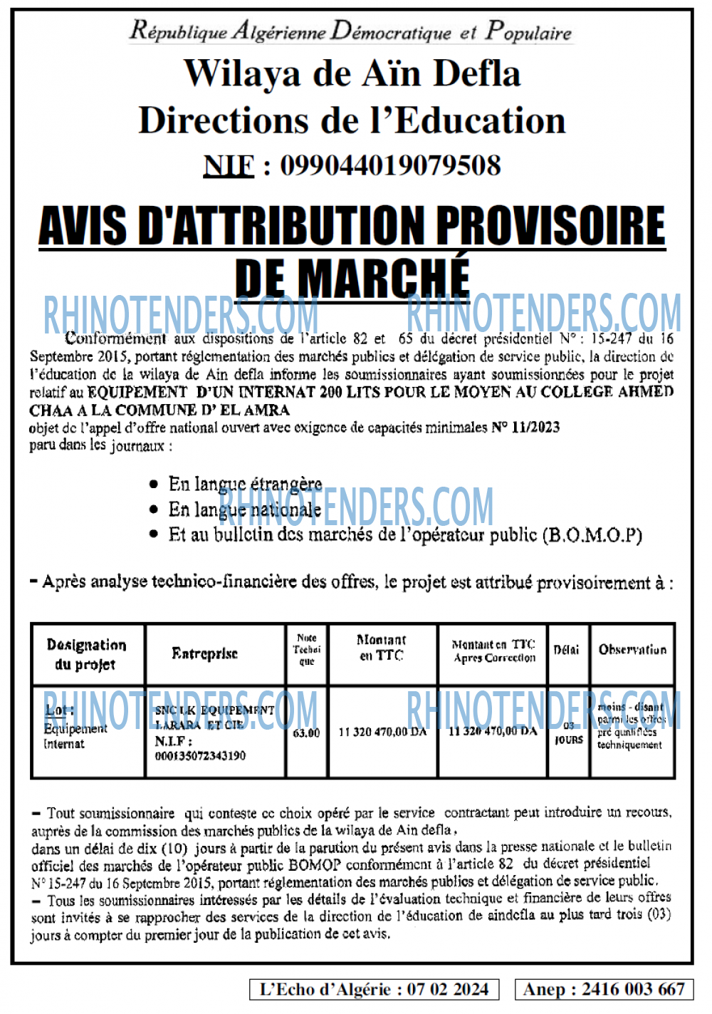 L'ECHO D'ALGERIE