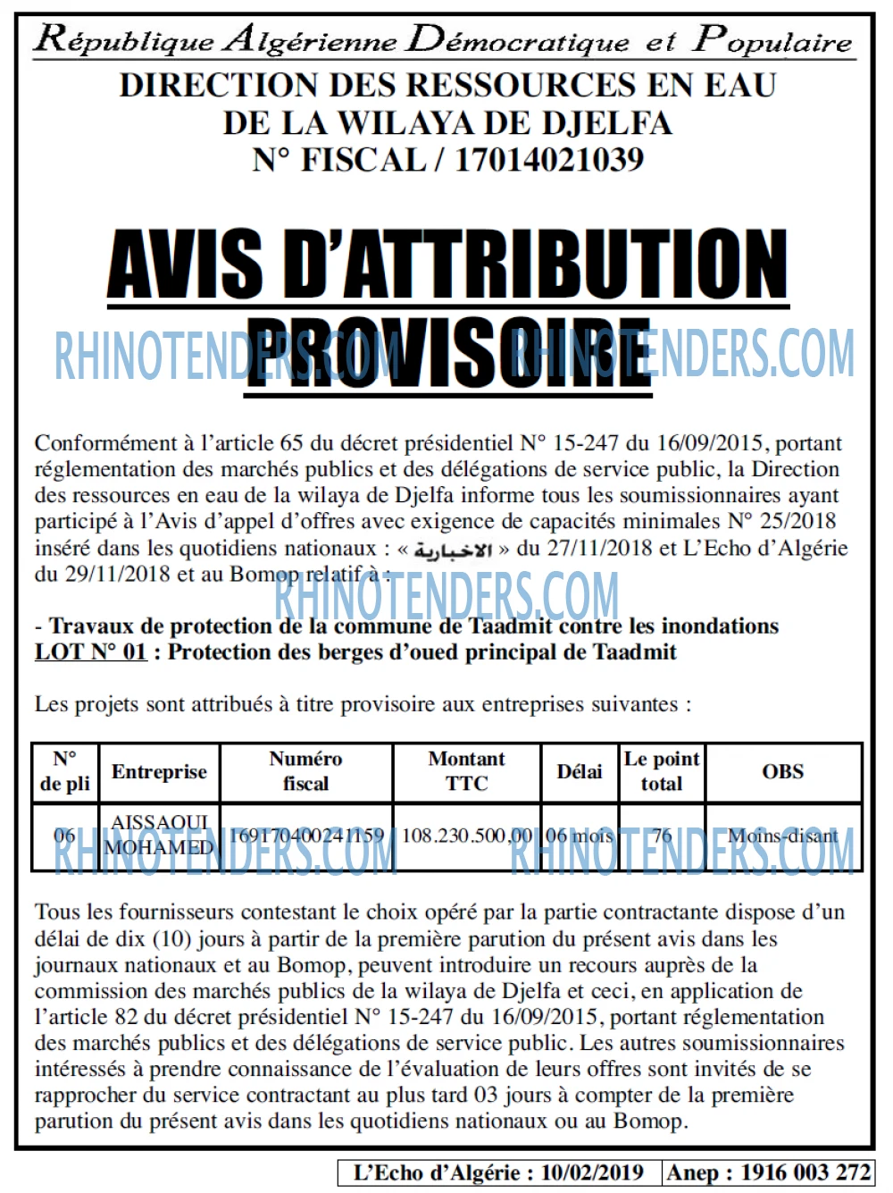 L'ECHO D'ALGERIE