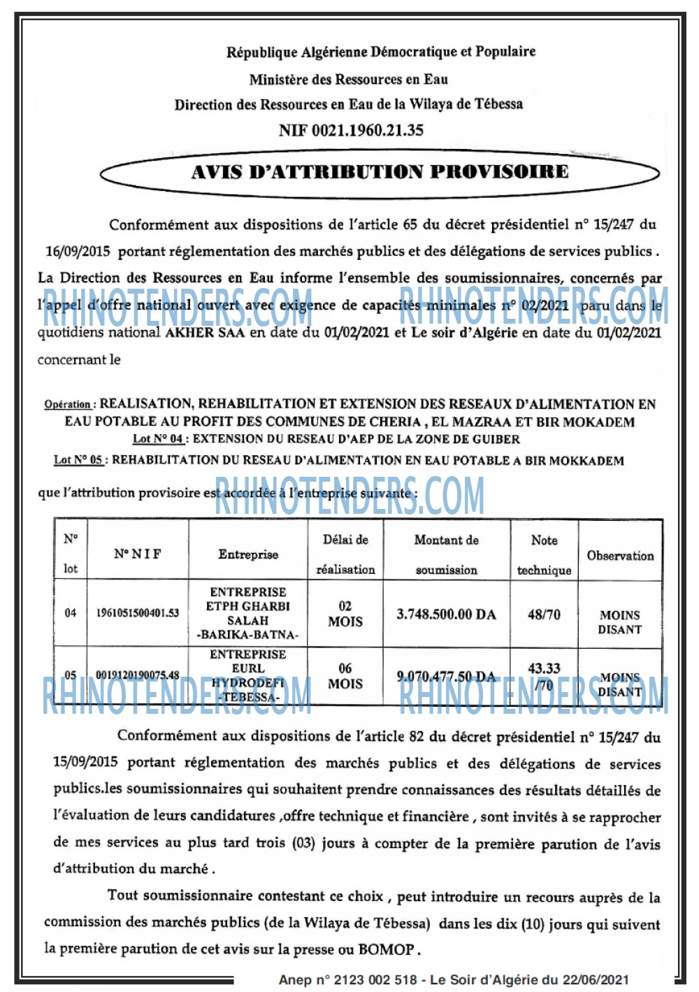 LE SOIR D'ALGERIE
