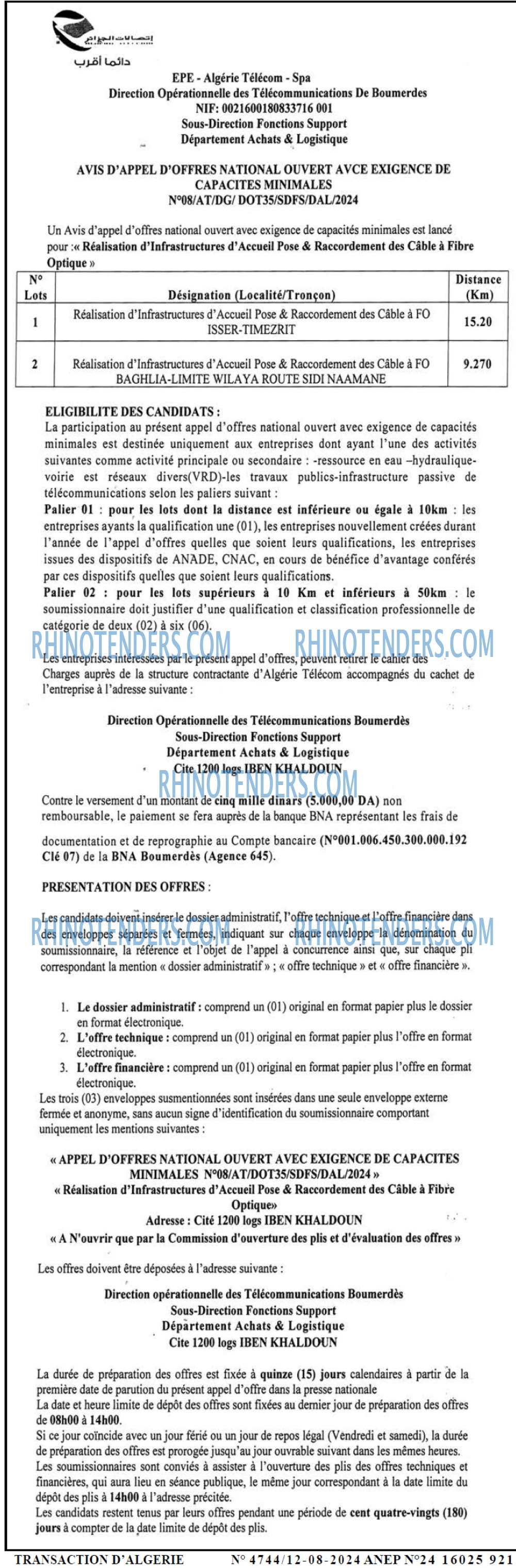 TRANSACTION D'ALGERIE