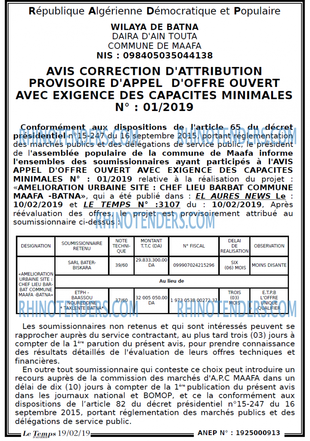 LE TEMPS D'ALGERIE