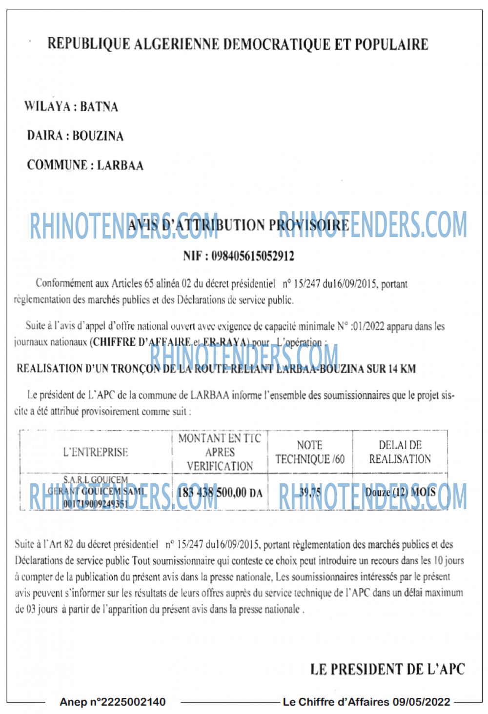 Le Chiffre d'Affaires