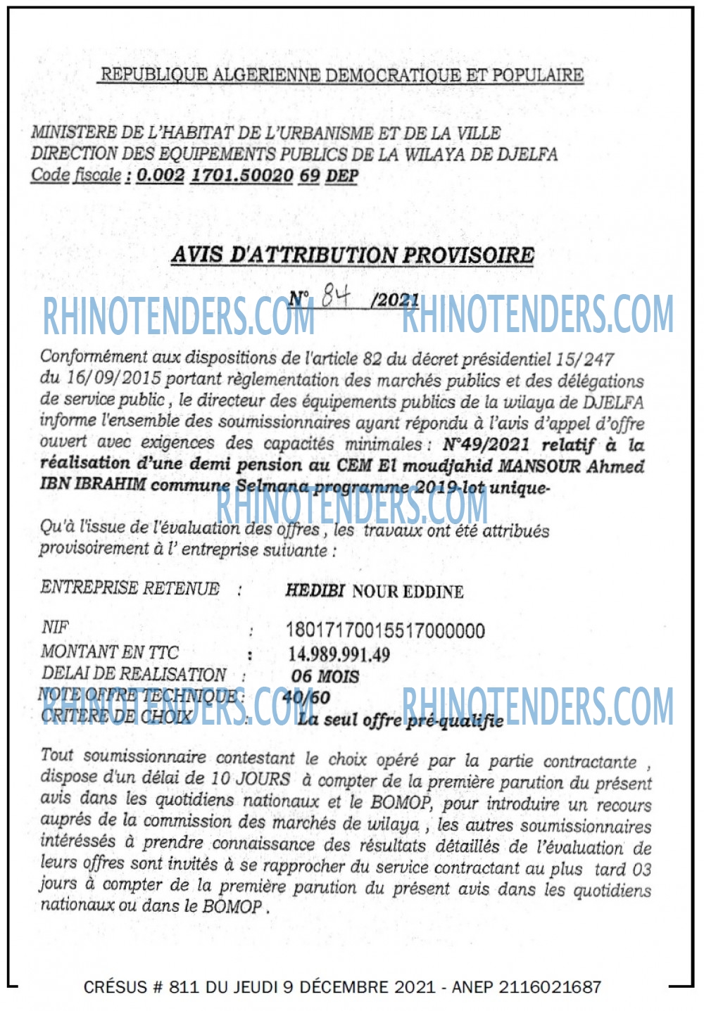 TRANSACTION D'ALGERIE