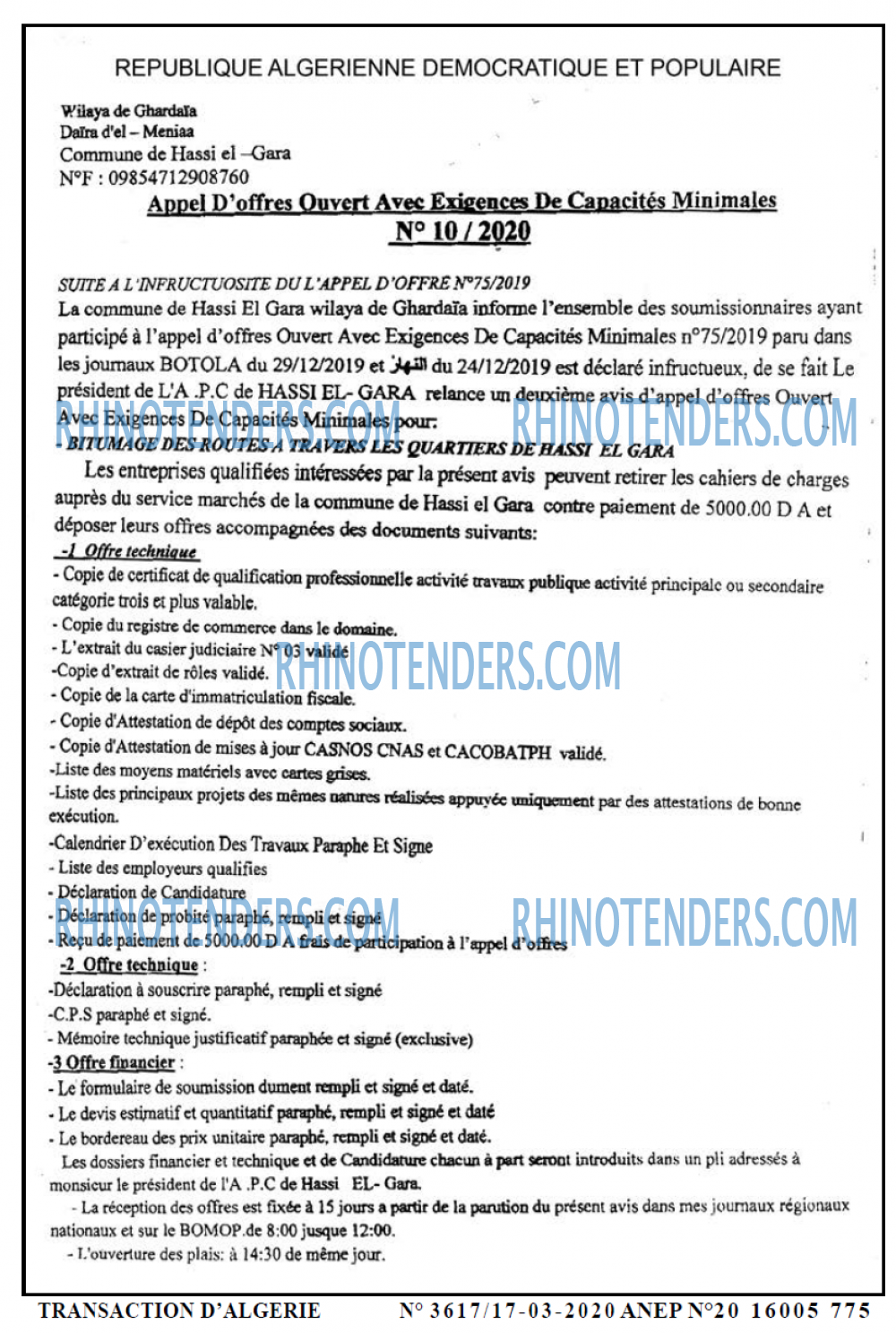 TRANSACTION D'ALGERIE
